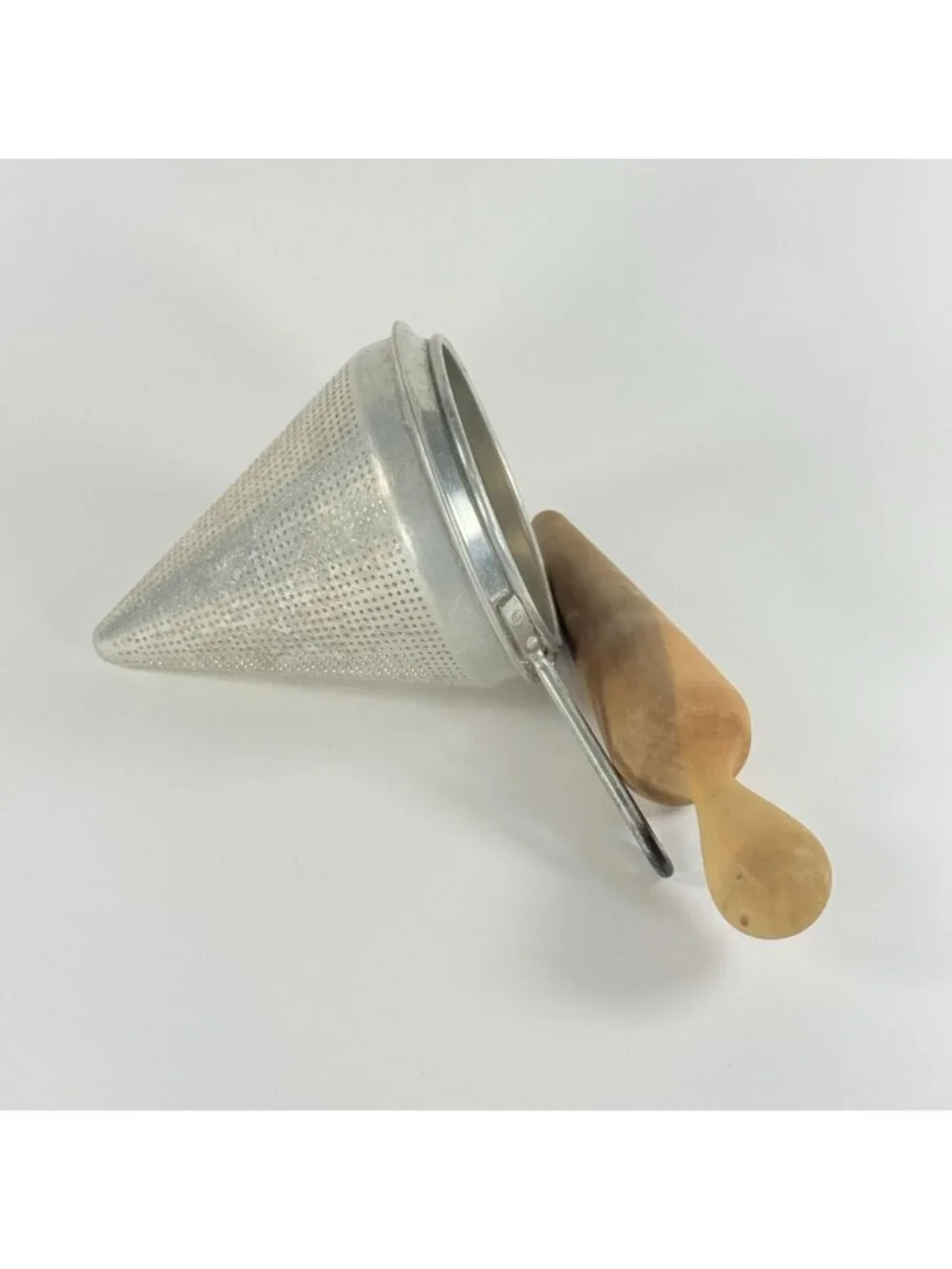 Vintage Wear Ever Aluminum Apple Sauce Cone Colander & Wooden Pestle No. 28 USA